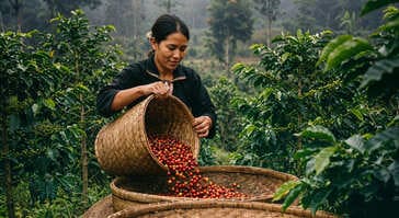 Indonesian woman harvesting coffee (1)