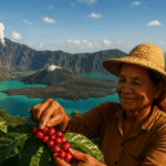 Mama memetik kopi di pegunungan Renjani. Dibuat dengan Copilot AI